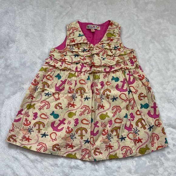 Lola Et Moi Girls 100% Cotton Nautical Pattern Sleeveless Snap Wrap Sundress 12M - Picture 4 of 10